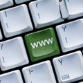 White keyboard with green WWW key symbolizes website access, digital interaction, and connectivity. Royalty Free Stock Photo