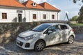 Kia Rio in medieval castle. Bratislava, Slovakia. Royalty Free Stock Photo