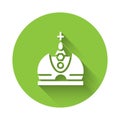 White King crown icon isolated with long shadow. Green circle button. Vector Royalty Free Stock Photo