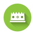 White King crown icon isolated with long shadow. Green circle button. Vector Royalty Free Stock Photo