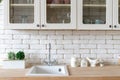 White kitchen in apartment with modern interior Royalty Free Stock Photo