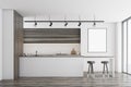 White kitchen with bar and poster, dark Royalty Free Stock Photo