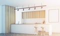 White kitchen with bar and poster, side, toned Royalty Free Stock Photo