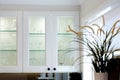 White kitchen cabinet with glass windows