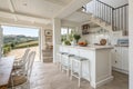 White kitchen with chairs and panoramic view Royalty Free Stock Photo