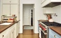 White kitchen decor, interior design and house improvement, classic English in frame kitchen cabinets, countertop and