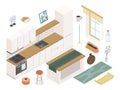 White kitchen furniture - modern vector colorful isometric illustrations set