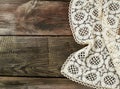 White kitchen textile towel folded on a gray wooden table from old boards Royalty Free Stock Photo