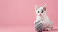 a white kitten as it plays gleefully with a pink ball of yarn against a soft pastel background, ensuring high-quality