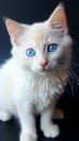 White kitten\'s charm enhanced by its mesmerizing blue-eyed gaze.