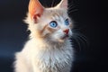 White kitten\'s charm enhanced by its mesmerizing blue-eyed gaze.