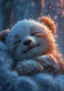 white kitty cat kitten sleeping blanket cute panda slight smile open eyes closeup adorable young child dreaming high snow smiling Royalty Free Stock Photo