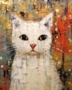 A White Kitty Cat Kitten With Yellow Eyes and a Red Nose Paints