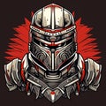 White Knight In Steel Armor With Red Stripes - Pop Art Style