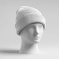 White Knit Beanie Hat Mockup on Mannequin Head Royalty Free Stock Photo