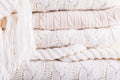 White knits pile. Warm cozy home concept