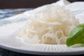 White konjac shirataki noodles, gluten free and no fat diet vegetarian and vegan Asian food Royalty Free Stock Photo