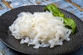 White konjac shirataki noodles, gluten free and no fat diet vegetarian and vegan Asian food Royalty Free Stock Photo