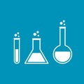 White lab glassware icons on blue background. Chemistry beakers. Science research concept. Royalty Free Stock Photo