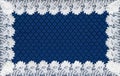 White lace on background blue guipure Royalty Free Stock Photo