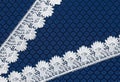 White lace on background blue guipure Royalty Free Stock Photo