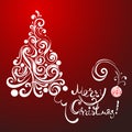 White lace christmas tree on red background Royalty Free Stock Photo