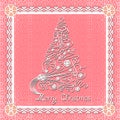 White lace christmas tree on seamless background. Royalty Free Stock Photo
