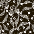 White lace floral seamless pattern on black Royalty Free Stock Photo