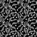 White lace floral seamless pattern on black Royalty Free Stock Photo