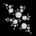 White lace flower embroidery patch. Fashion decoration stitched texture template. Ethnic traditional daisy field plant