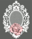 White Lace Frame. Pink Rose. Royalty Free Stock Photo