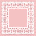 White lace frame of square shapes. Openwork vintage elements isolated on a pink background Royalty Free Stock Photo