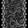 White lace seamless pattern with roses on black background