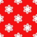 White lace snowflakes on a bright red background. Seamless pattern. Vector illustrationWhite lace snowflakes on a bright red Royalty Free Stock Photo