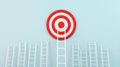 White ladders reaching for red and white target on blue background Royalty Free Stock Photo