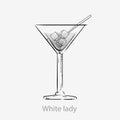 White lady cocktail. White cocktail ice cubes straws long drink alcohol gin. Royalty Free Stock Photo