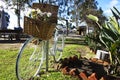 White ladys bicycle with flower basket