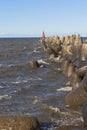 White Lake waves beat against the pier at the city of Belozersk in the Vologda region