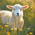 White Lamb In A Wildflower Meadow