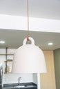 White lamp hanging kitchen ceiling, home decor, front angle view
