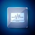 White Laptop with cardiogram icon isolated on blue background. Monitoring icon. ECG monitor with heart beat hand drawn Royalty Free Stock Photo