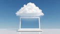 White laptop with cloud on blue sky background Royalty Free Stock Photo