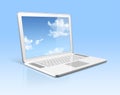 White laptop computer with sky screen isolated Royalty Free Stock Photo