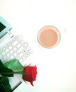 White laptop and cupofcoffee Royalty Free Stock Photo