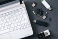 White laptop with data storage accessories Royalty Free Stock Photo