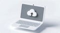 White Laptop Displaying Cloud Upload Icon on Grey Screen Royalty Free Stock Photo