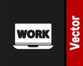 White Laptop with text work icon isolated on black background. Vector Illustration Royalty Free Stock Photo