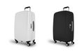 White Large travel polycarbonate suitcase mockup isolated on white background. Royalty Free Stock Photo