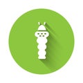 White Larva insect icon isolated with long shadow. Green circle button. Vector Royalty Free Stock Photo