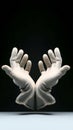 White latex gloves forming a symmetrical shape on black background Royalty Free Stock Photo